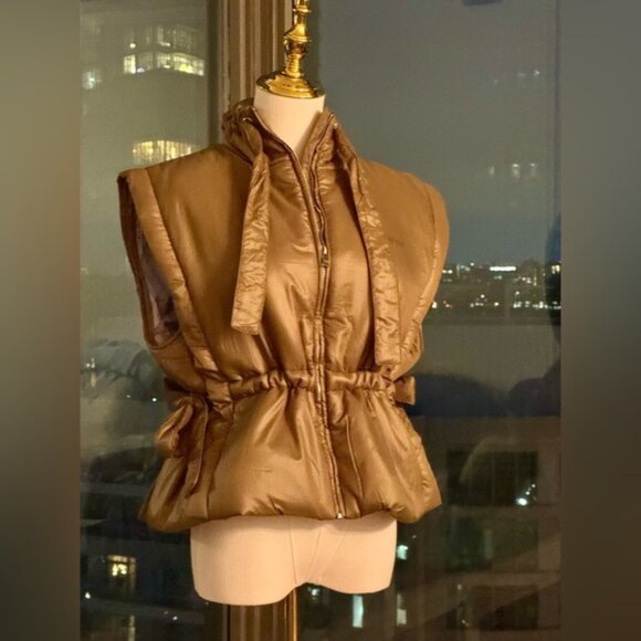 🆕 GANNI 🧿 NWOT Padded Sleeveless Jacket, Khaki Green - Sz S / M - Picture 11 of 16